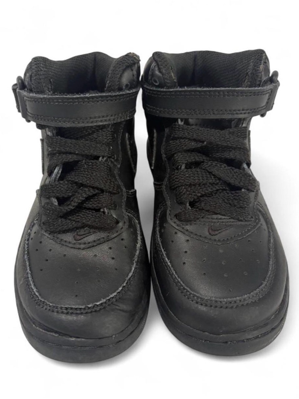Nike Kids Black Air Force 1 High-Top Sneakers with Velcro Strap size 11c